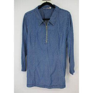 Soft Surroundings Womens XL Tencel Tunic Blue Chambray 1/4 Zip Pullover
